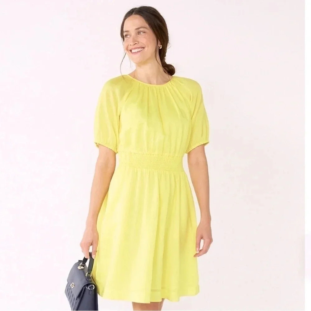 Draper James Yellow Linen Blend Puff Sleeve Dress. Small. Excellent condition!